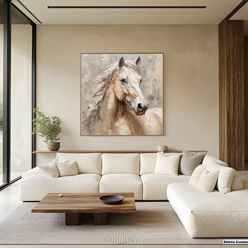 Soft Beige Horse Portrait Art