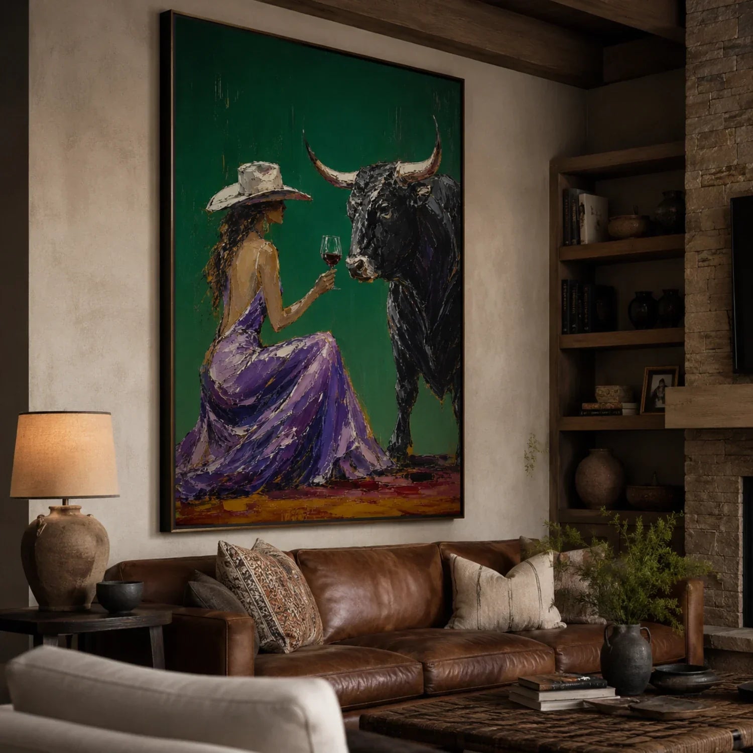 Purple Dress Cowgirl Bull Wall Art