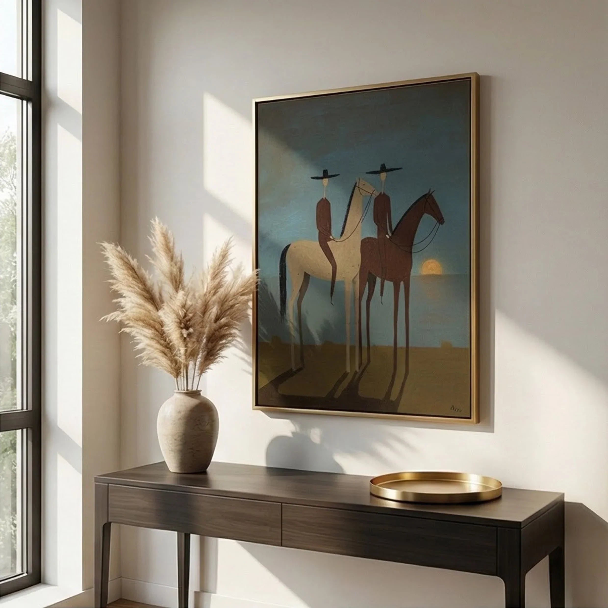 Sunset Horse Riders Wall Art – Modern Equestrian Canvas Painting