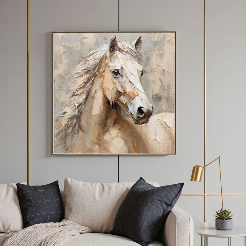 Soft Beige Horse Portrait Art