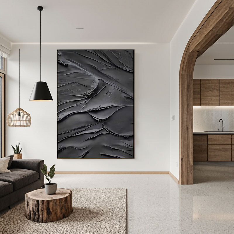 Sculptural Dark Textured Abstract Wall Art