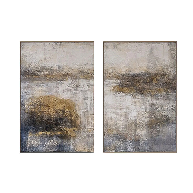 Abstract Gold Gray Landscape Canvas Set of 2