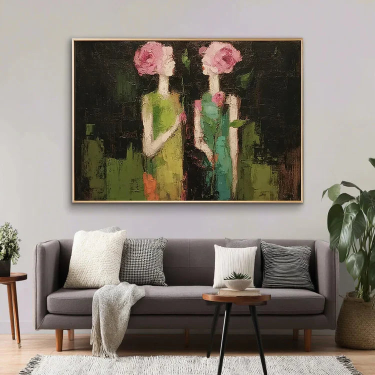 Textured Floral-Headed Figures Wall Art