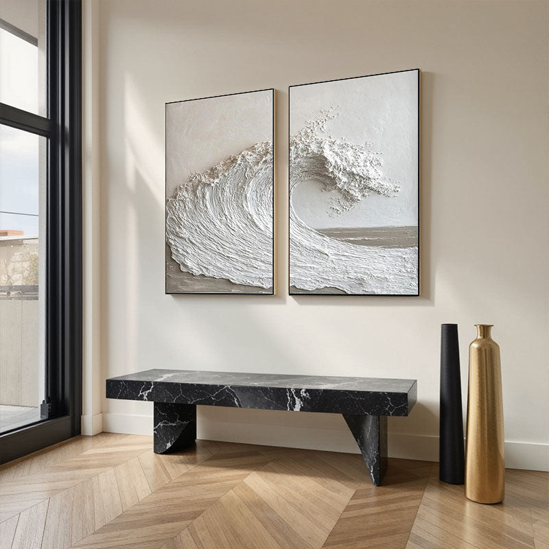 Sculptural Wave Relief Canvas Art Set of 2