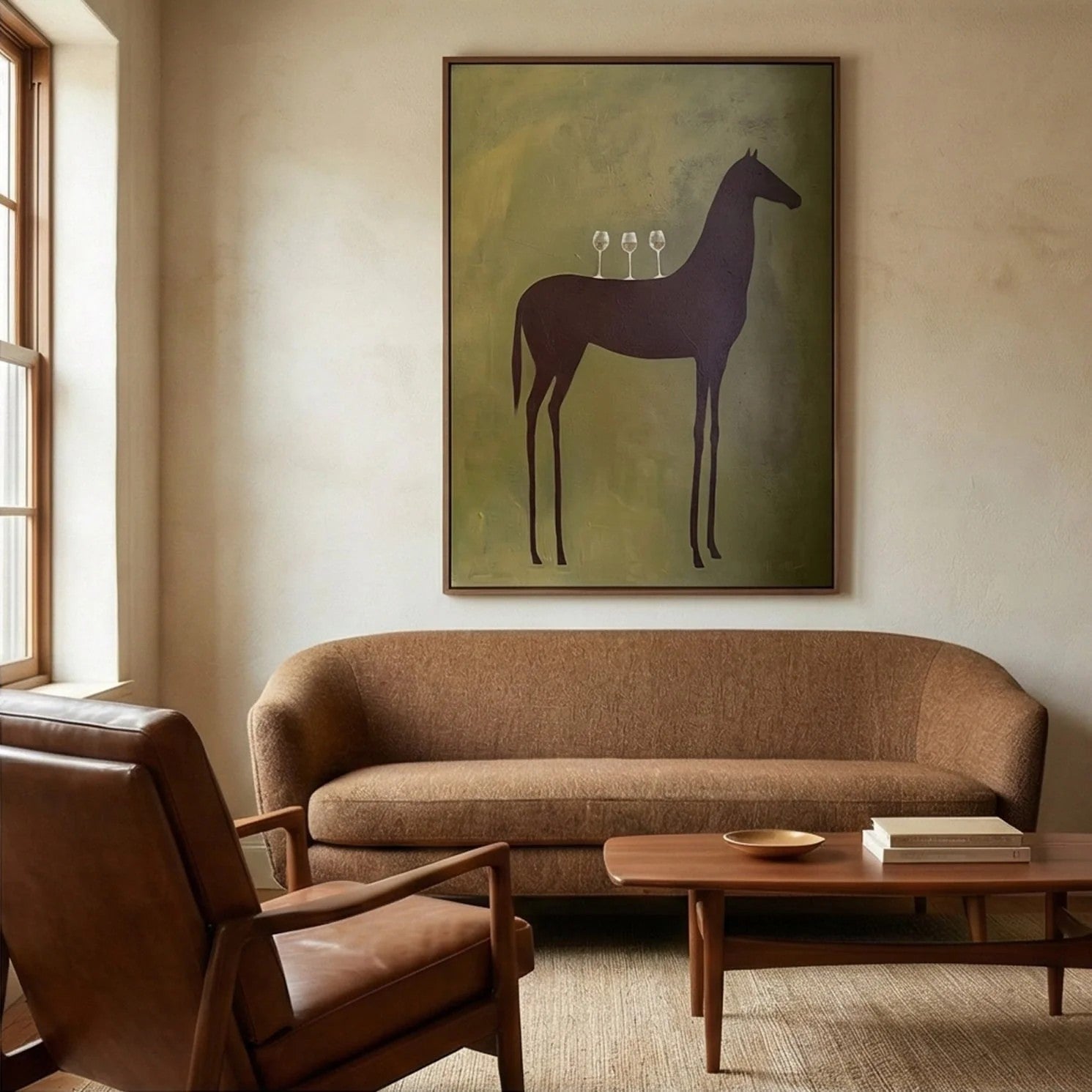 Silhouette Horse with Wine Glasses Wall Art