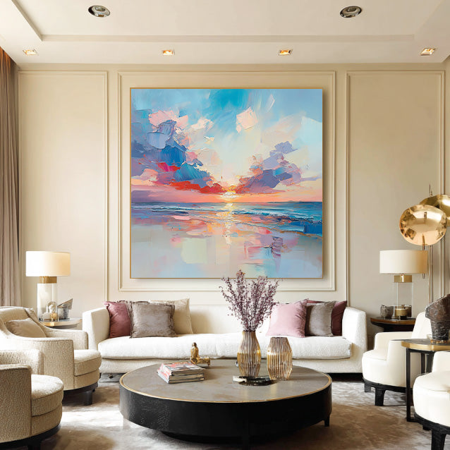 Sunset Kiss - Modern Impasto Abstract Sunset Seascape Wall Art