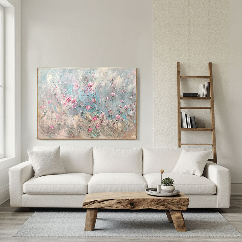 Soft Blue Beige Abstract Floral Wall Art