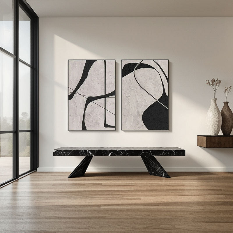 Hand-Painted Black Curve Wall Art Set of 2