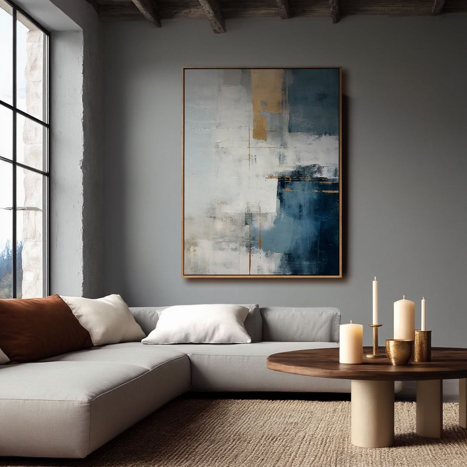 Textured Blue & Gold Block Wall Art