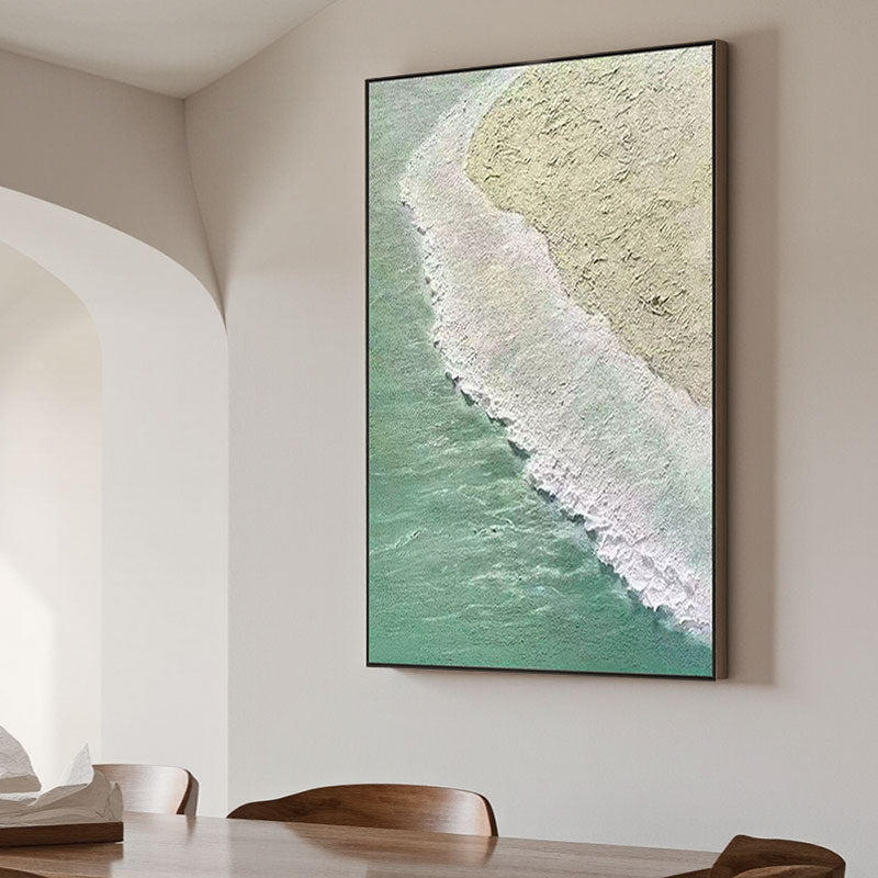 Textured Wave Canvas Art – Green & Beige Wall Decor