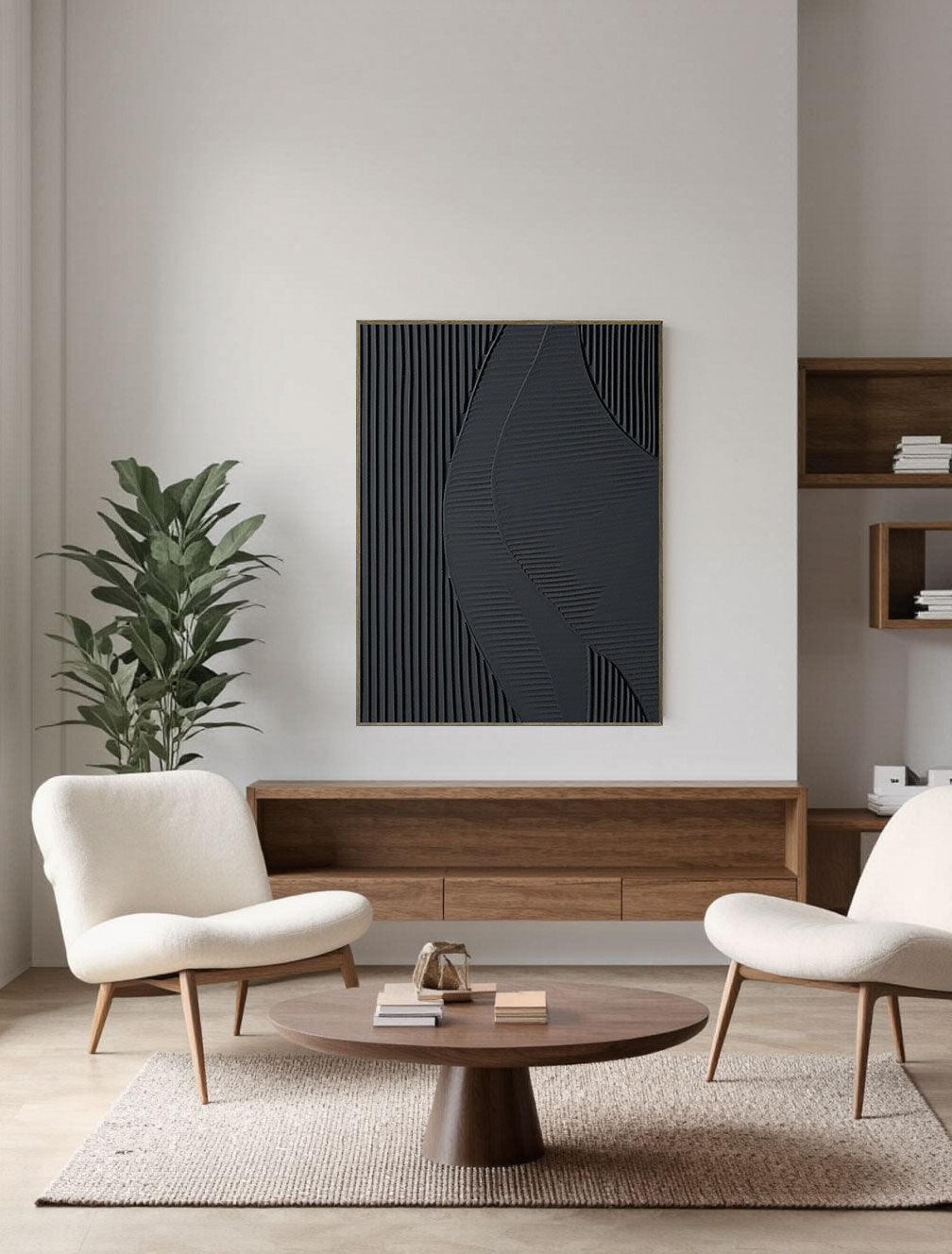 Modern Black Wave Curve Textured Wall Art