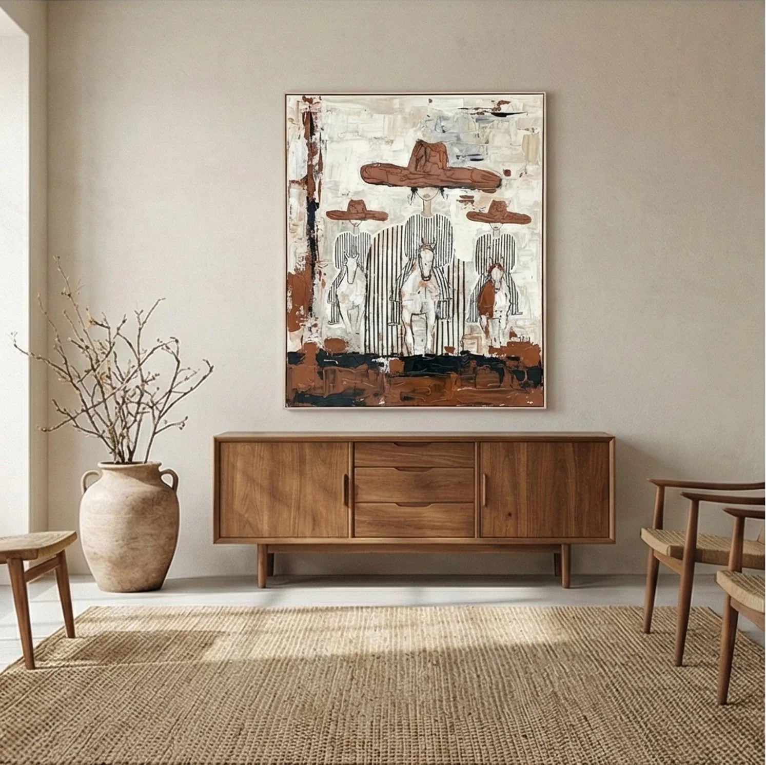 Textured Cowboy Trio on Horseback Wall Art