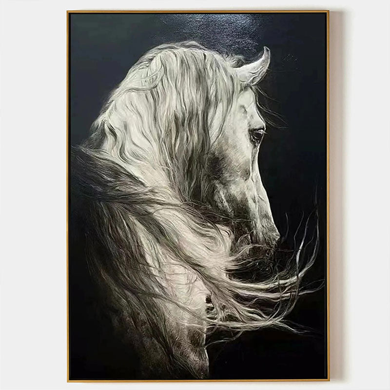 Textured White Horse Portrait Wall Art
