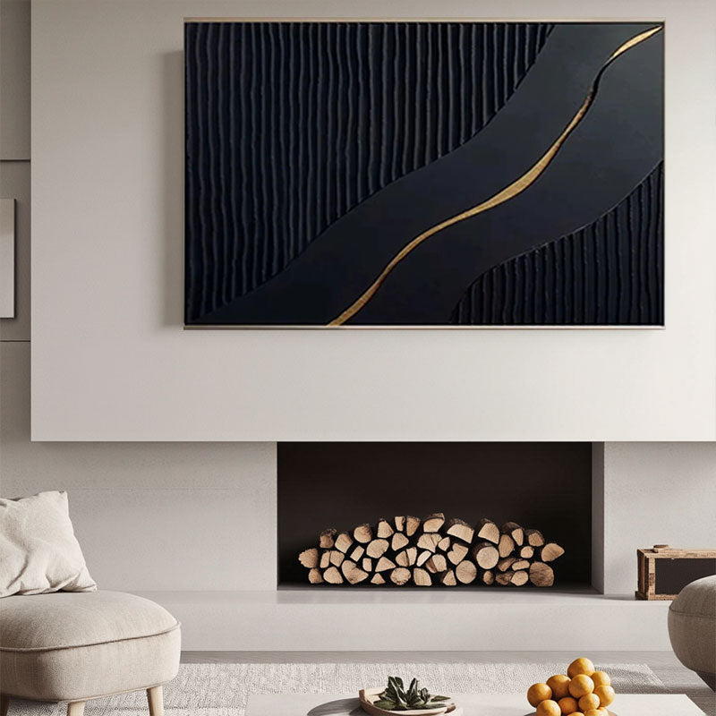 Ribbed Black Gold Line Wall Art