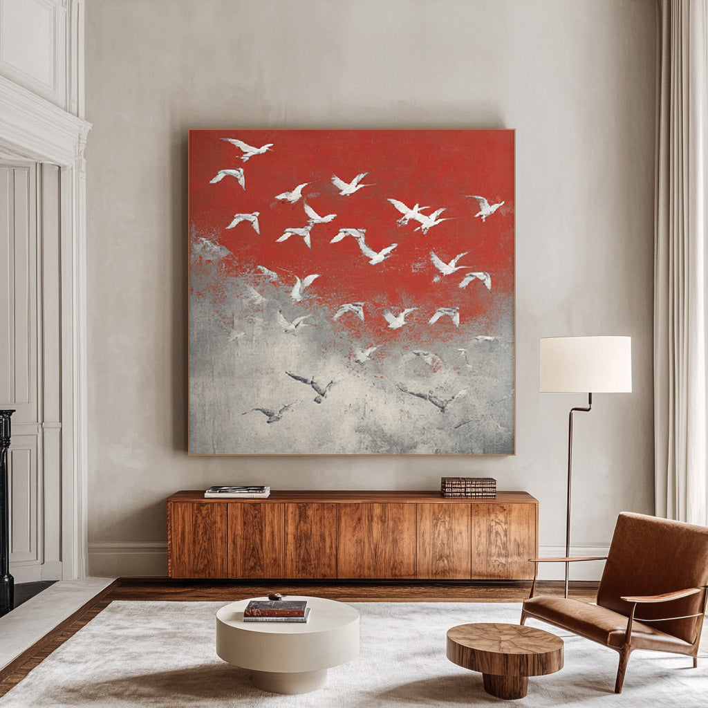 Symphony of Birds - Large Abstract Flying Birds Oil Painting