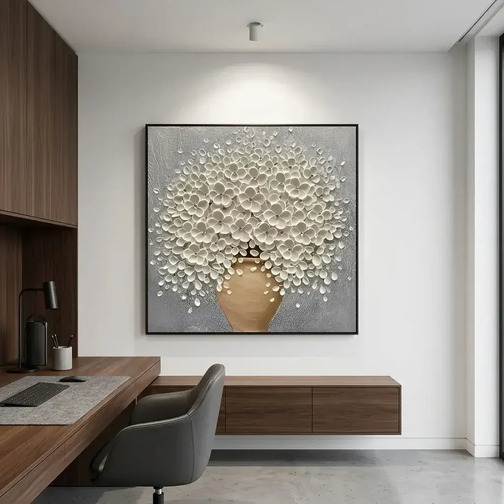 3D Textured Vase Blossoms Wall Art