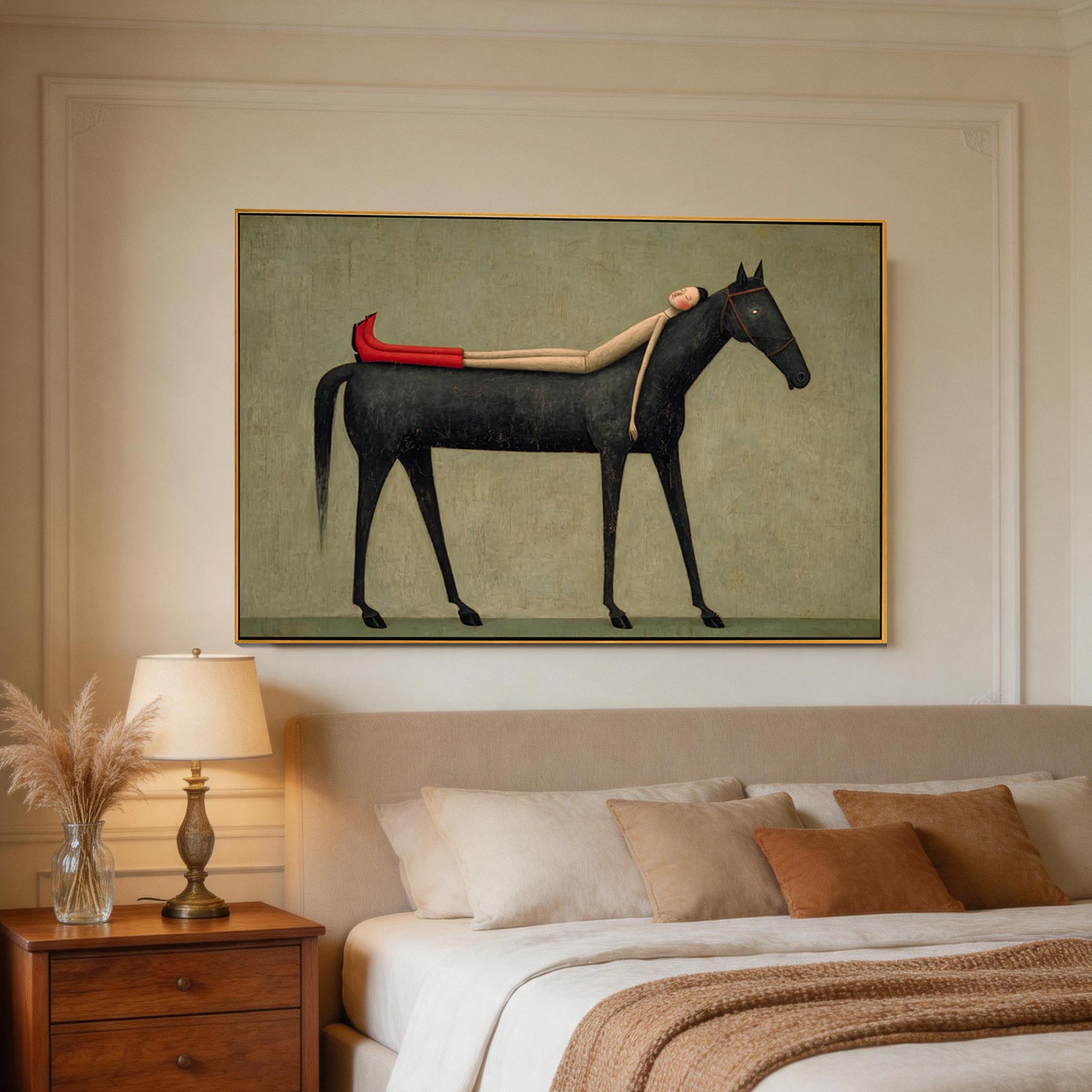 Carried — Woman & Black Horse Surrealist Canvas Wall Art
