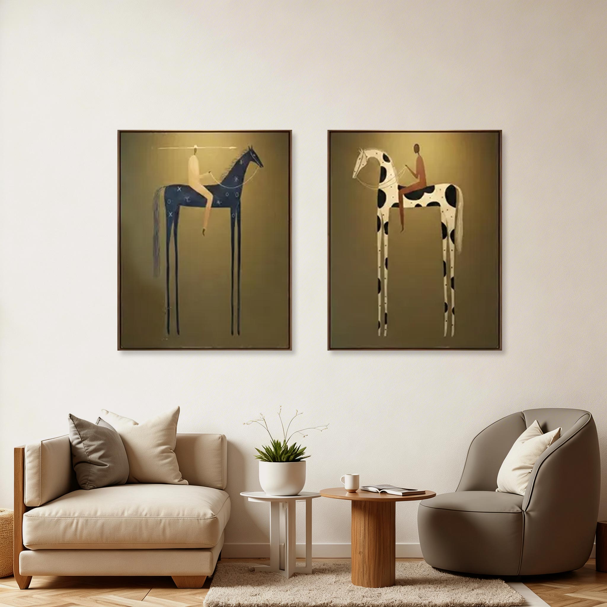 Modern Horse Rider Wall Art Set of 2
