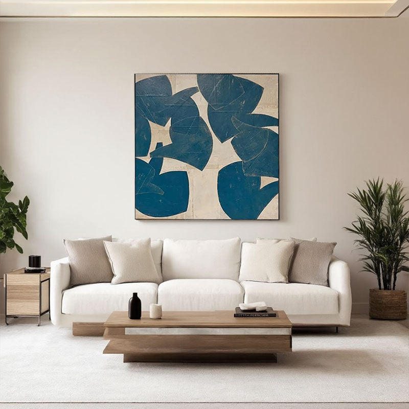 Hand-Painted Navy Leaf Block Wall Art