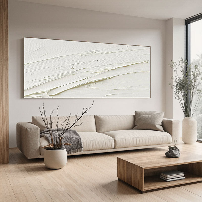 Thick Brushstroke White Abstract Wall Art