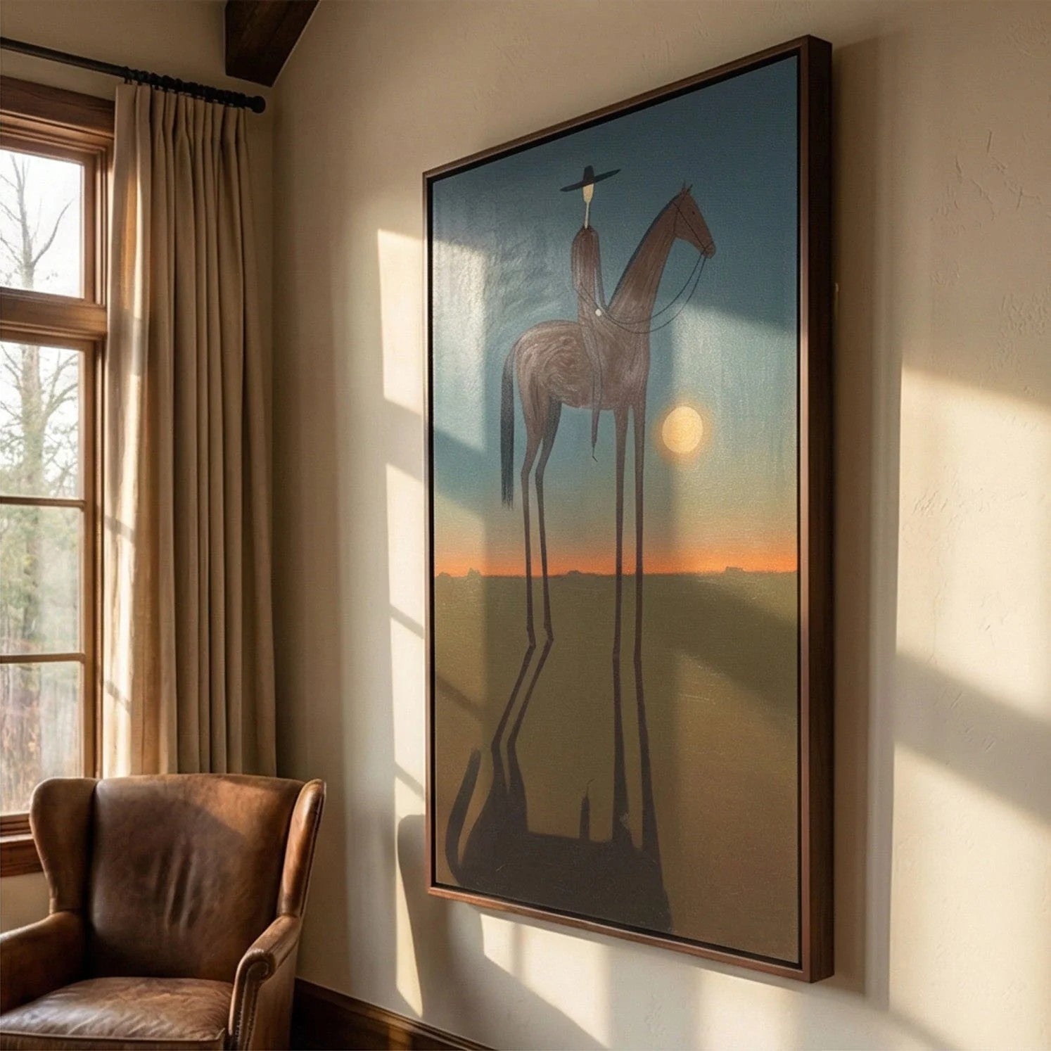 Rustic Folk Long-Legged Cowboy Sunset Wall Art