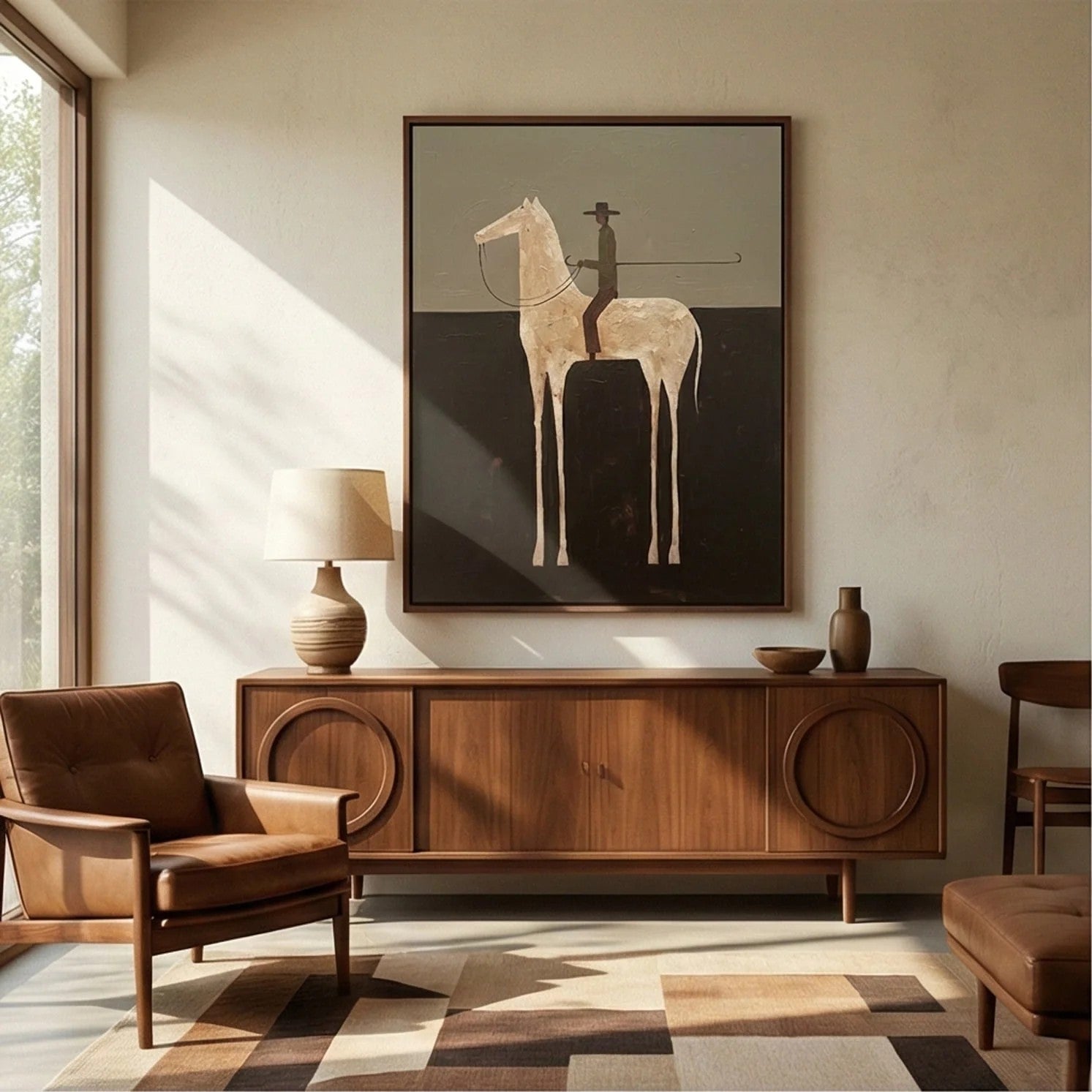 Textured Cream Horse Rider Wall Art