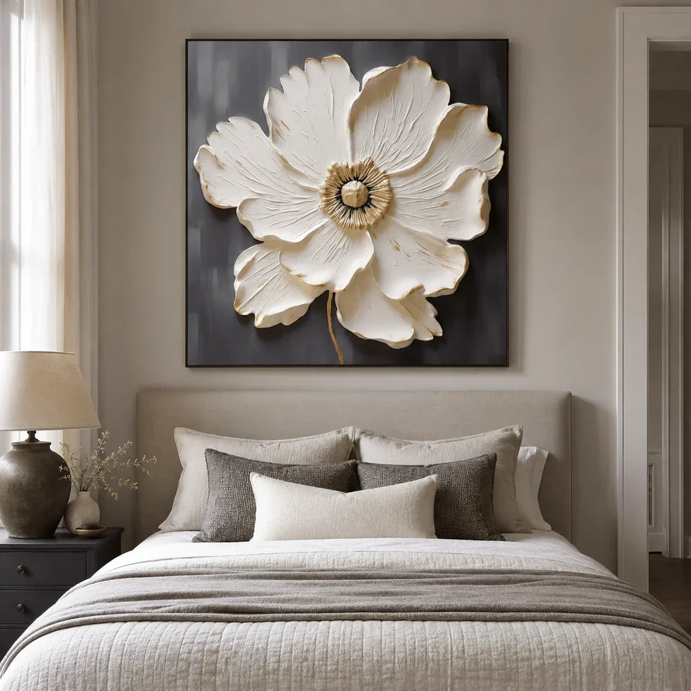Textured Ivory Peony Wall Art