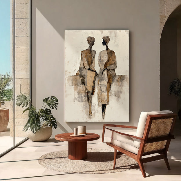 Seated Side by Side - Earthy Tone Abstract Geometric Figure Wall Art