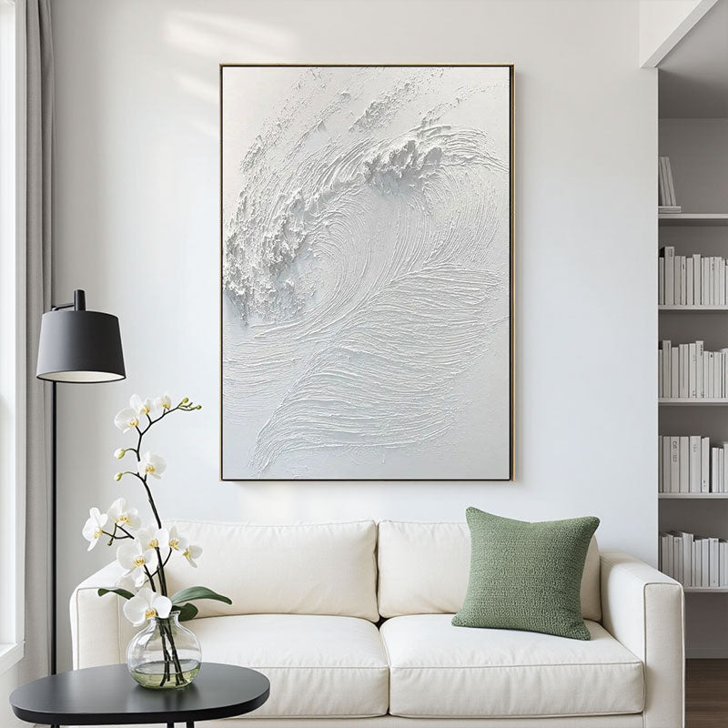 Textured White Wave Relief Art