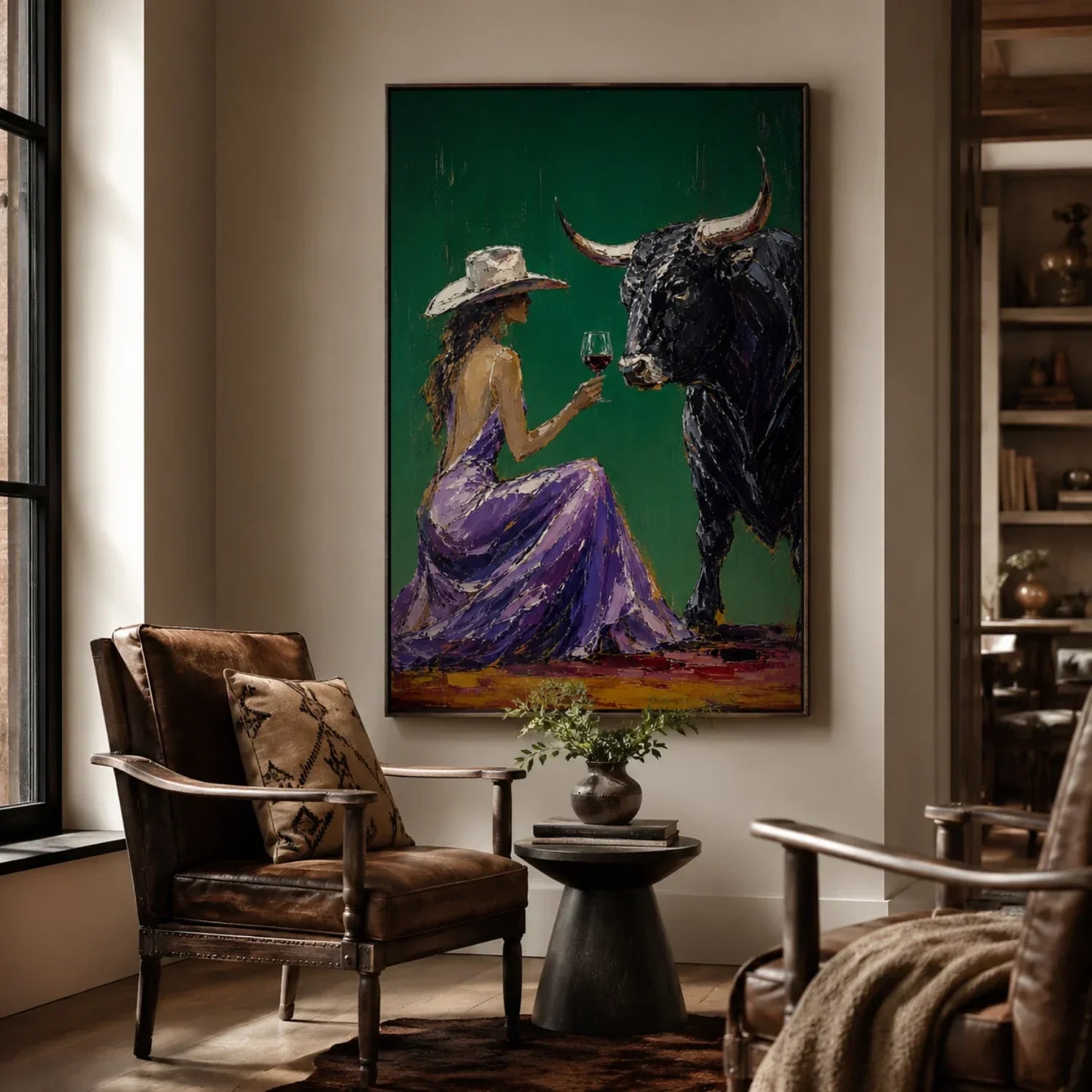 Purple Dress Cowgirl Bull Wall Art
