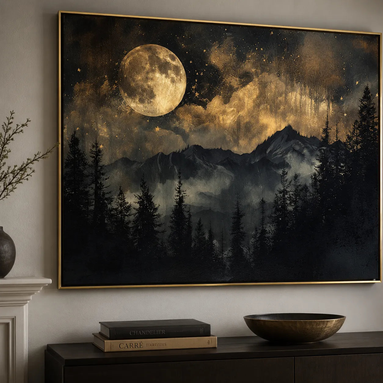Textured Golden Moonlit Forest Wall Art