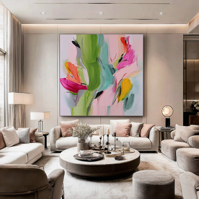 Spring Torrent - olorful Textured Hand Painted Abstract Floral Wall Art