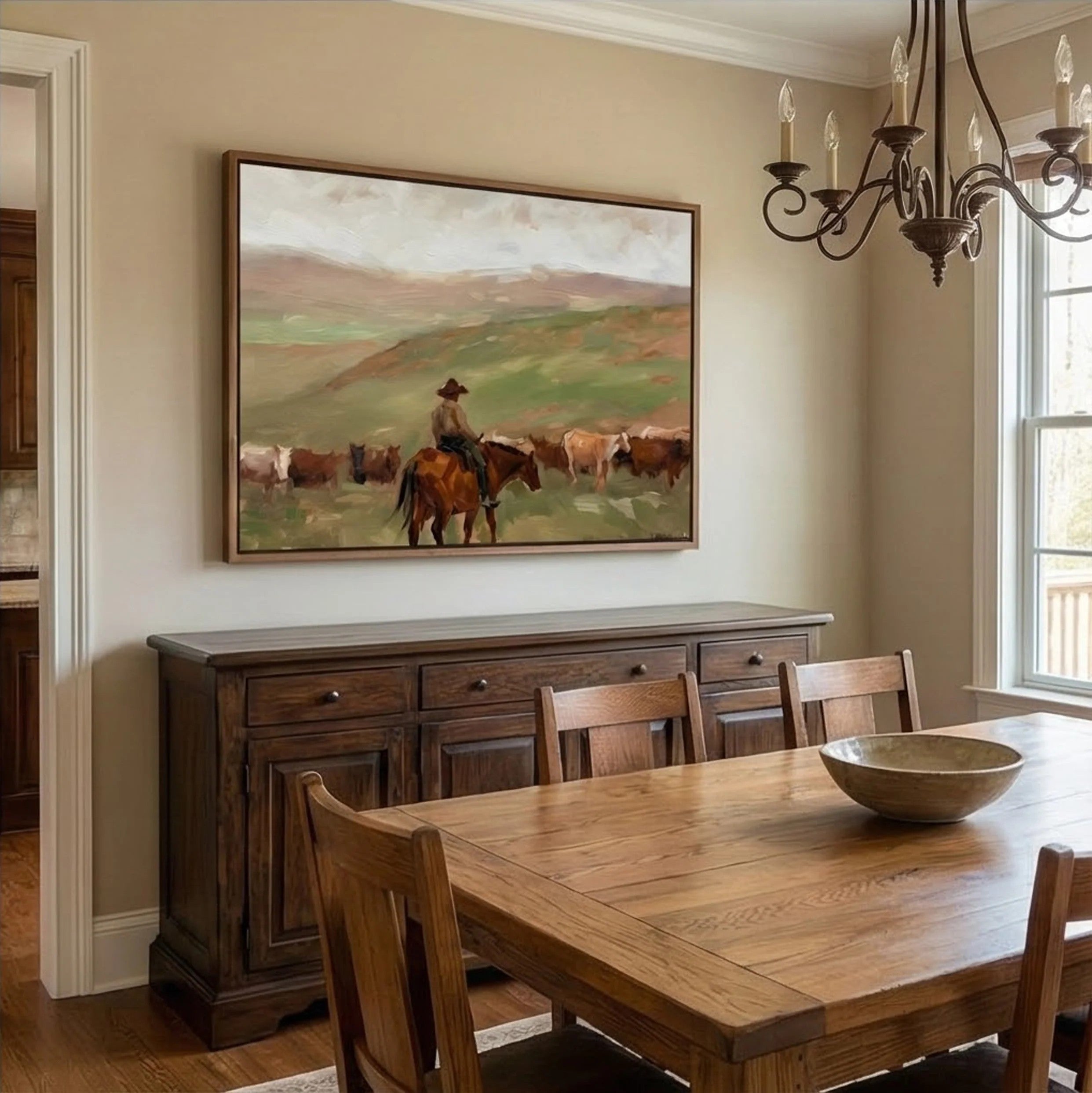 Cowboy with Cattle on Prairie Wall Art
