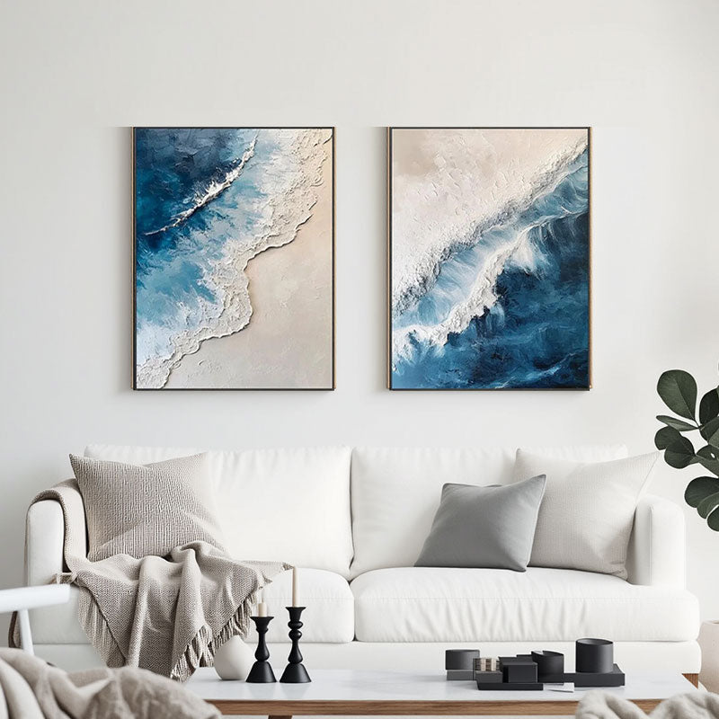 Ocean Wave Textured Canvas Wall Art Set of 2