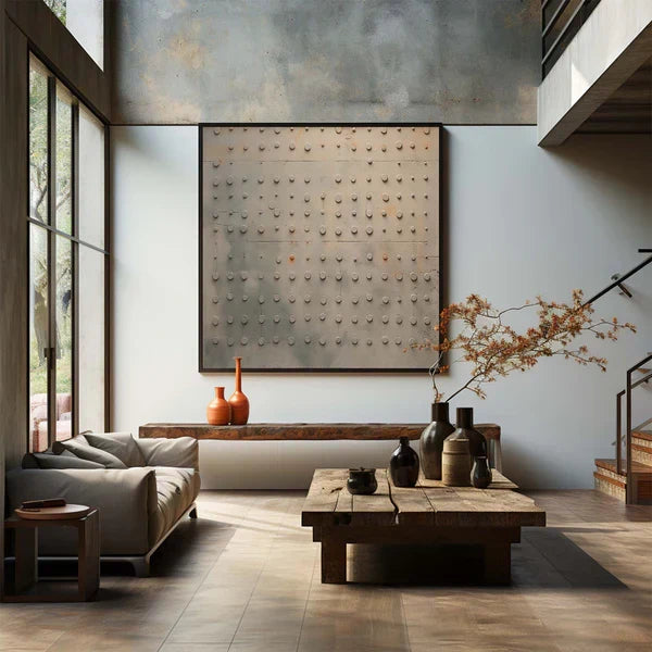 Minimalist Grid Texture Wall Art – Modern Neutral Abstract Canvas Painting