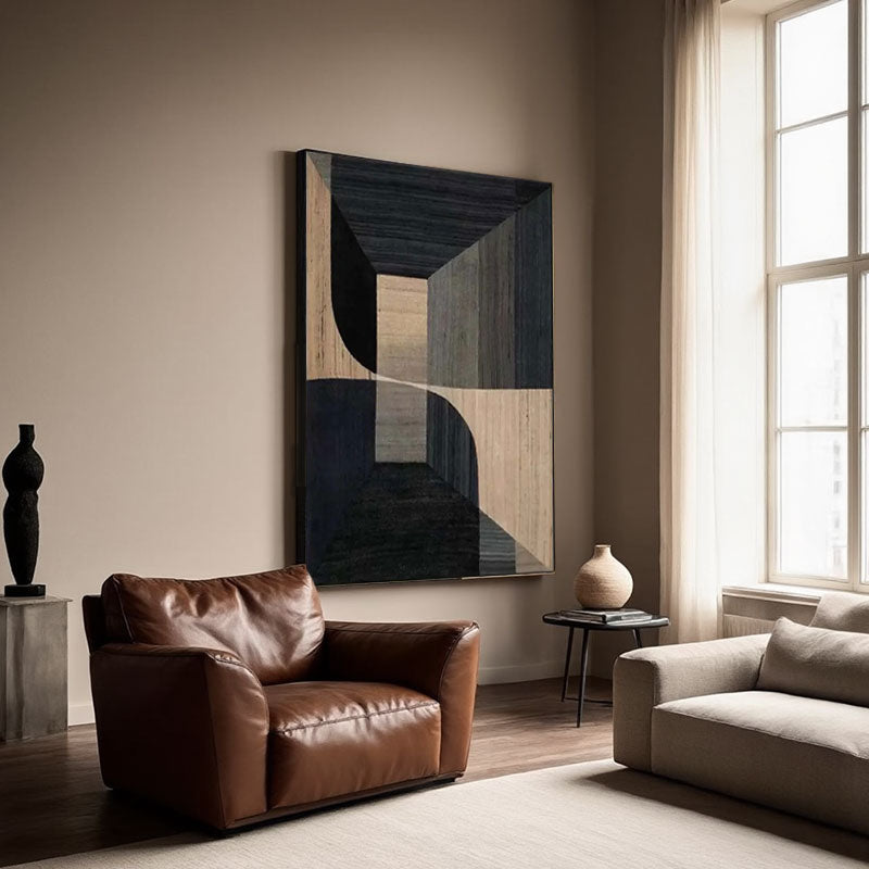 Hand-Painted Brown & Black Geometric Wall Art
