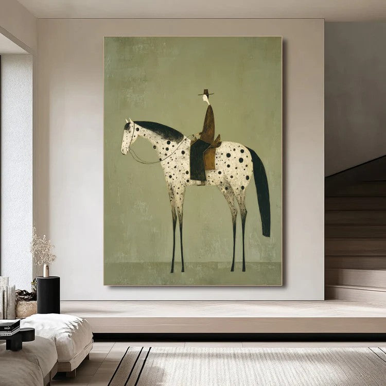 Rustic Folk Speckled Horse & Rider Wall Art