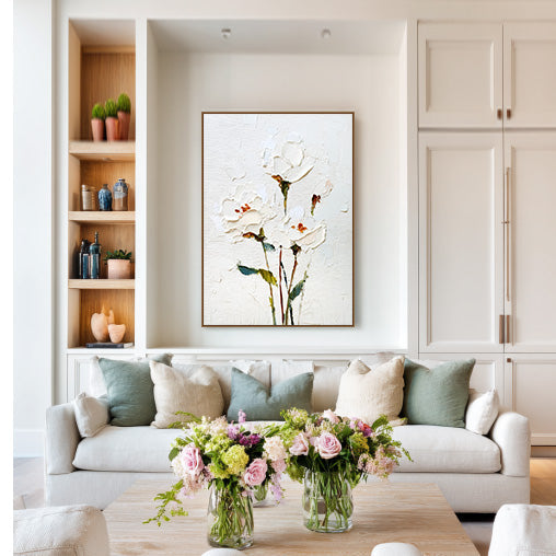 White Whispers - Cream Minimalist Canvas Wall