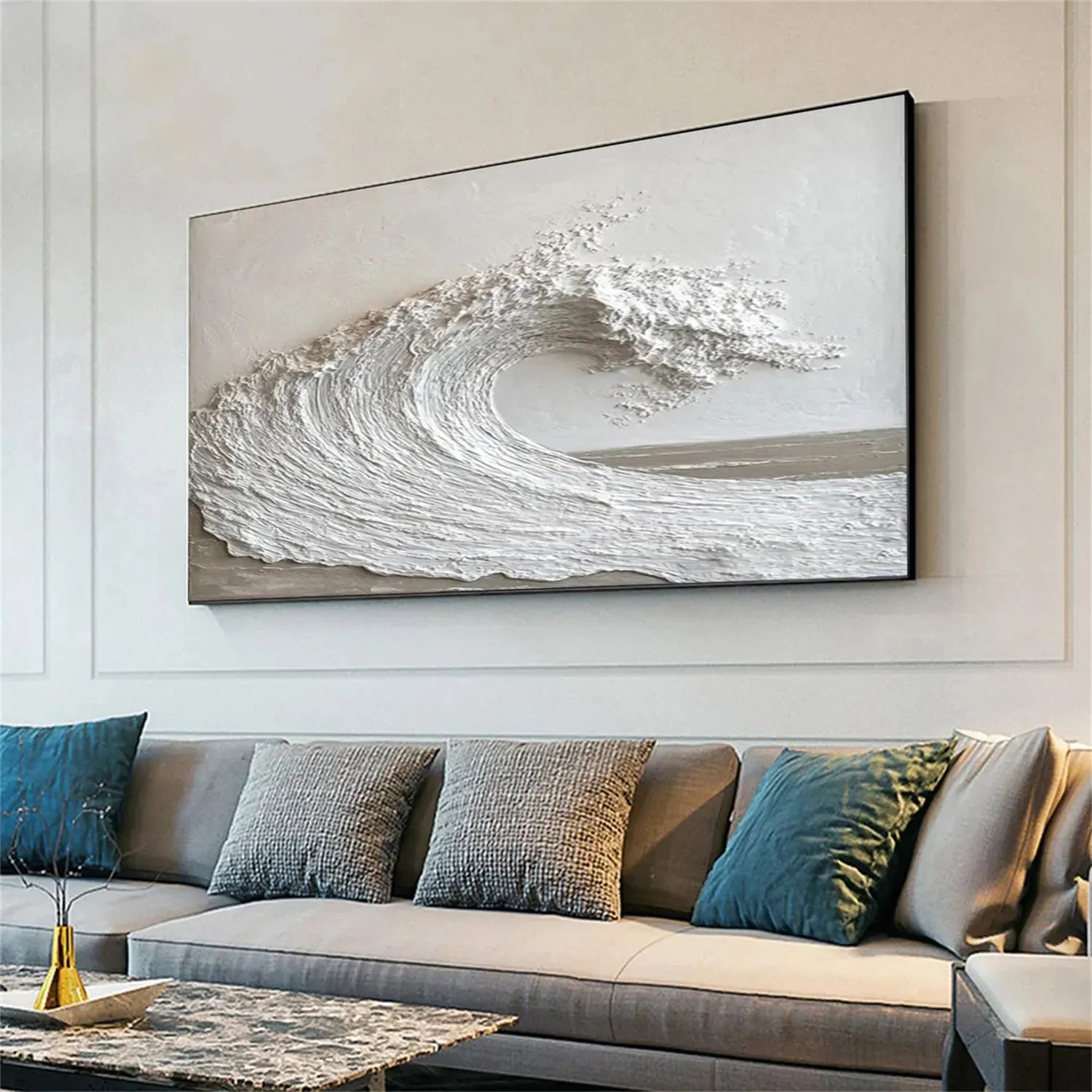 3D Textured White Wave Canvas Painting