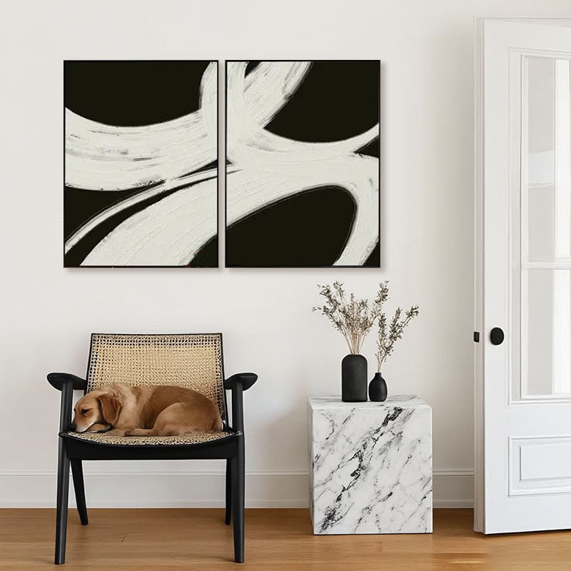 Hand-Painted Black Swirl Wall Art Set of 2