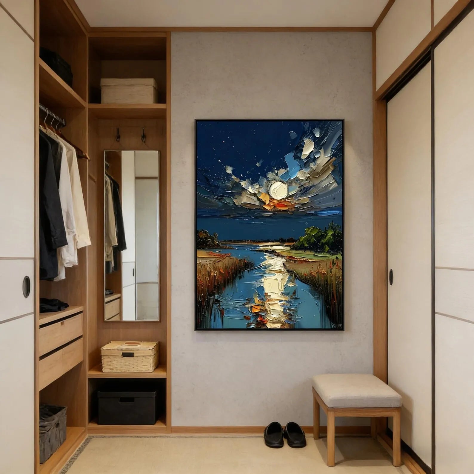 Impasto Moonlit River Wall Art