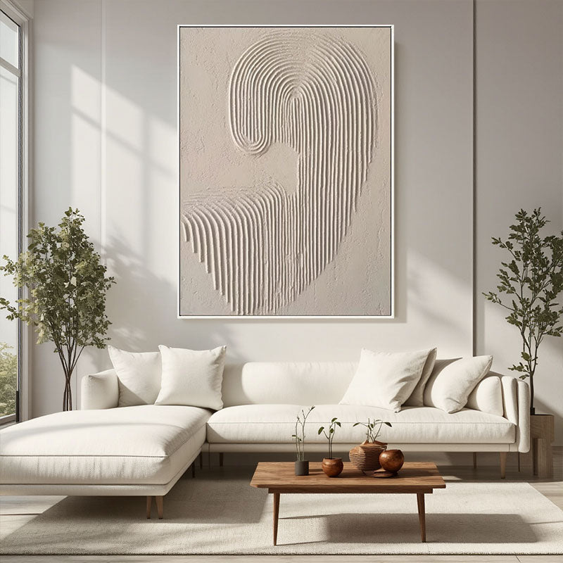 3D Textured Beige Concentric Line Wall Art