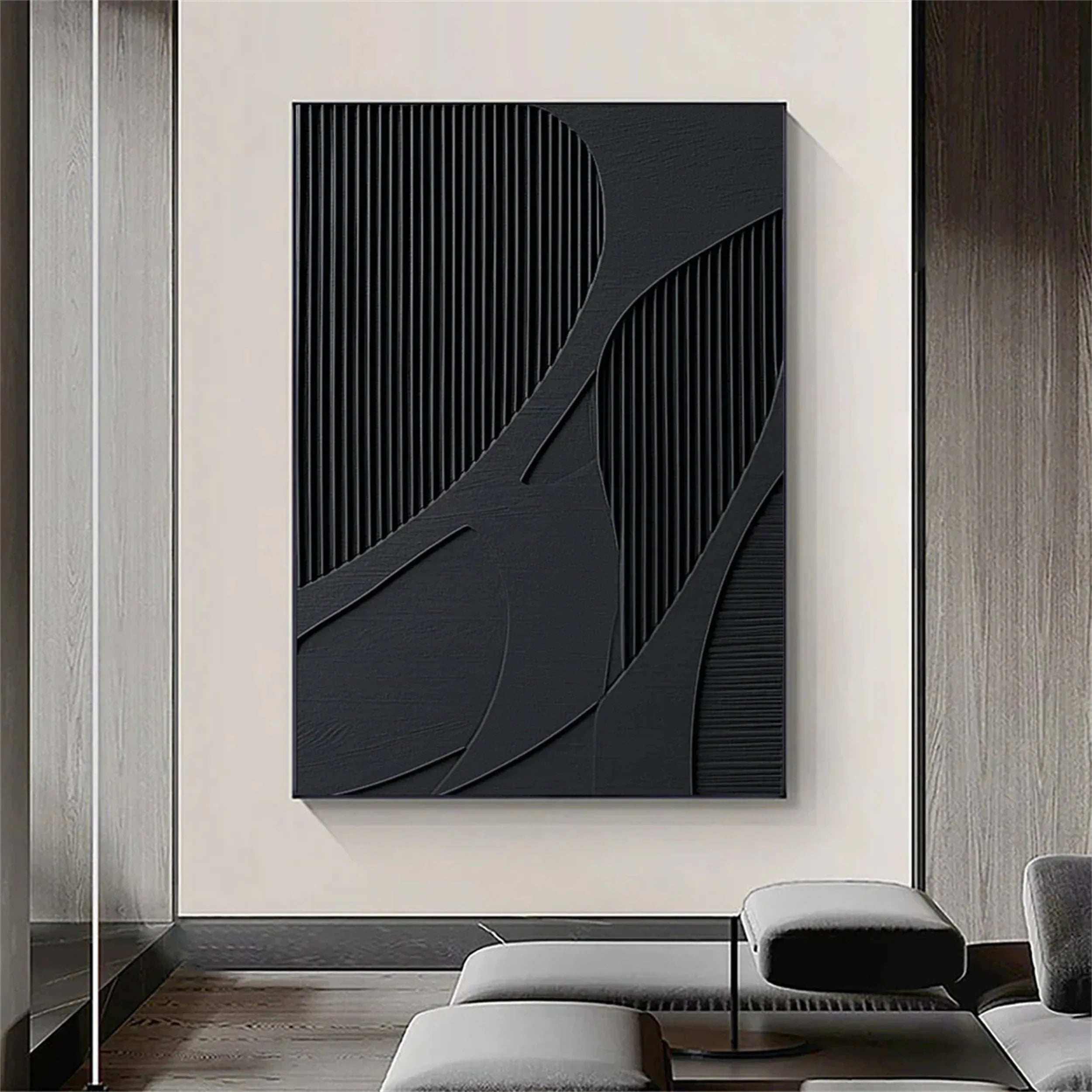 3D Textured Black Branch Panel Wall Art