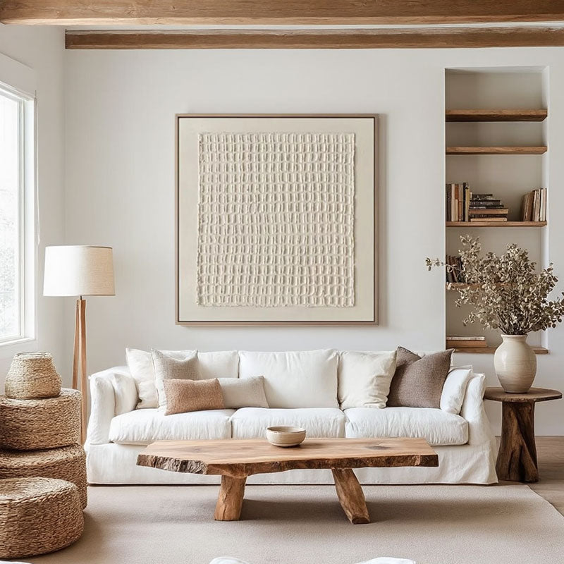 3D Grid Texture Cream White Wall Art