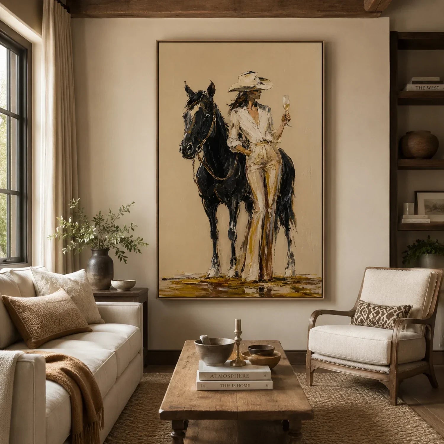 Impasto Cowgirl with Horse Wall Art