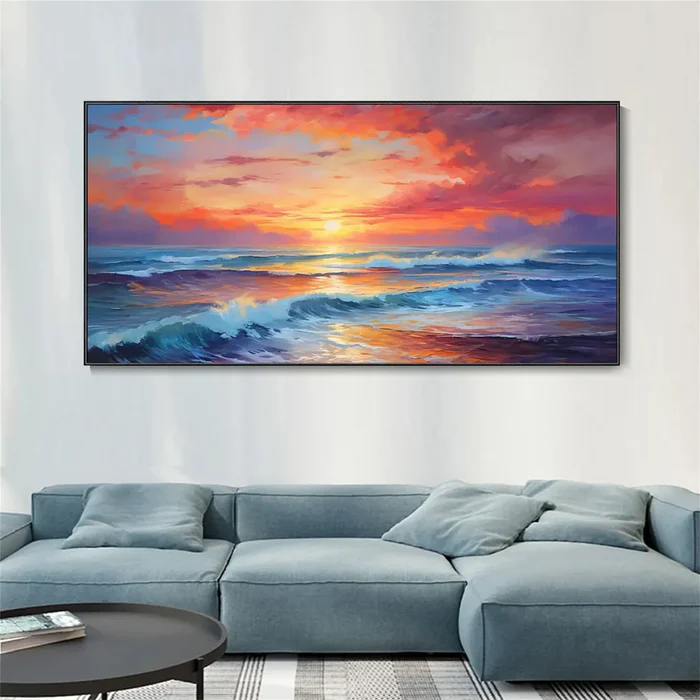 Textured Vivid Sunset Ocean Wall Art