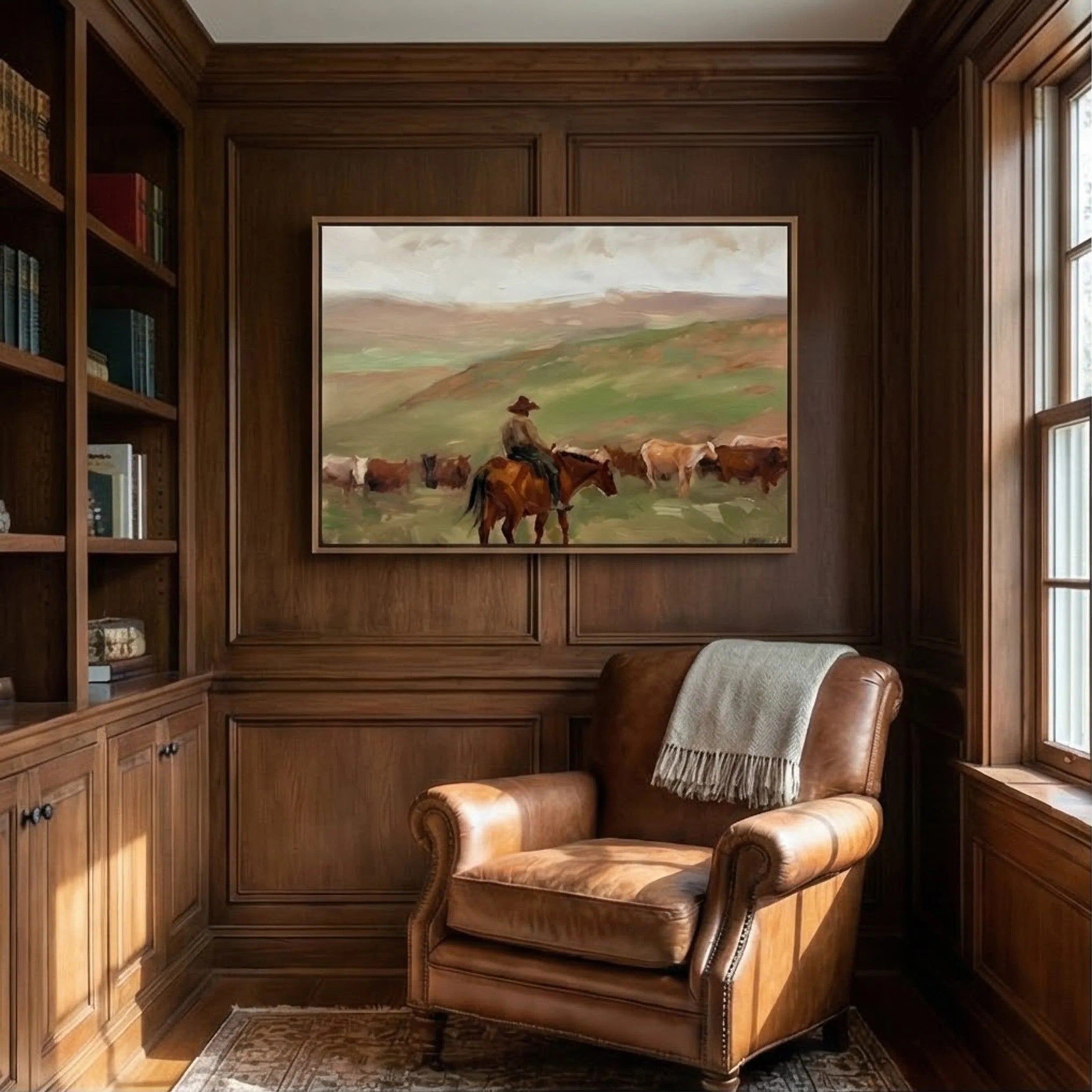 Cowboy with Cattle on Prairie Wall Art