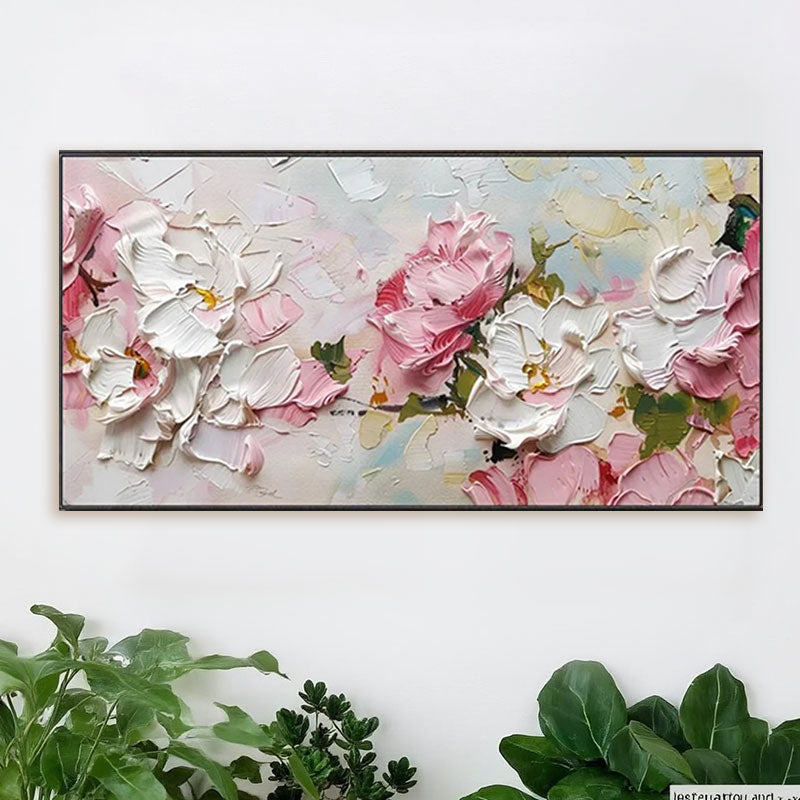 Sculptural Pink Peony Textured Canvas