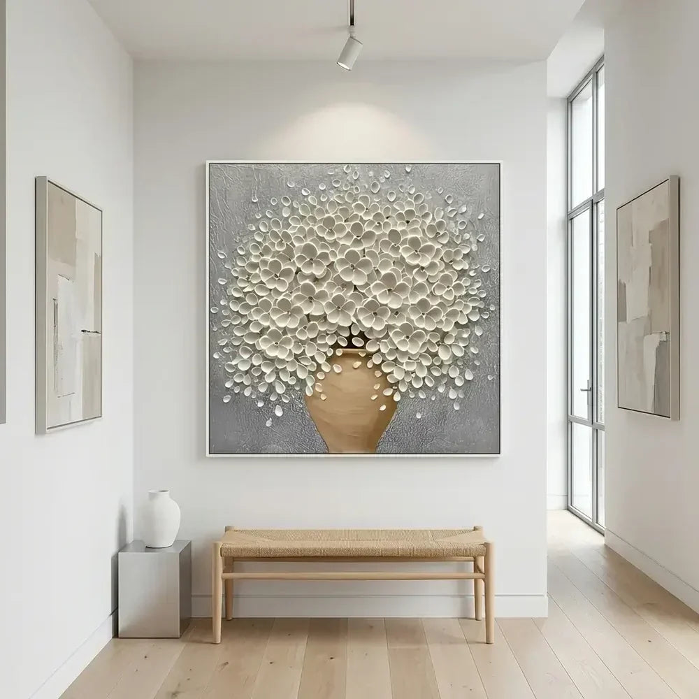 3D Textured Vase Blossoms Wall Art
