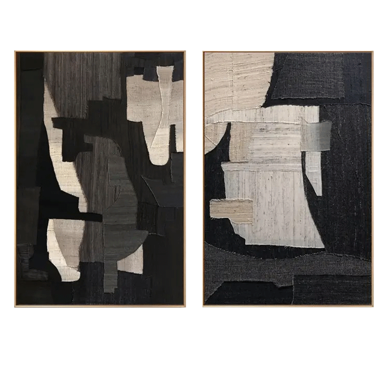 Textured Black & White Figure Collage Wall Art Set of 2